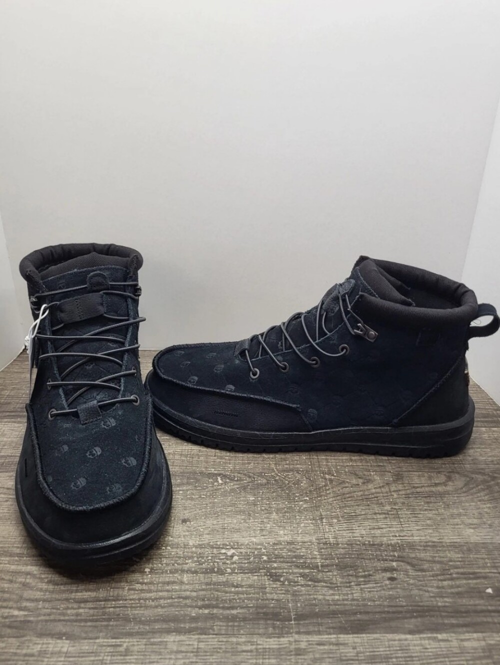 Jelly Roll Hey Dude Suede Boots Bradley Black Oyster Skull Print Mens Sz 15 New